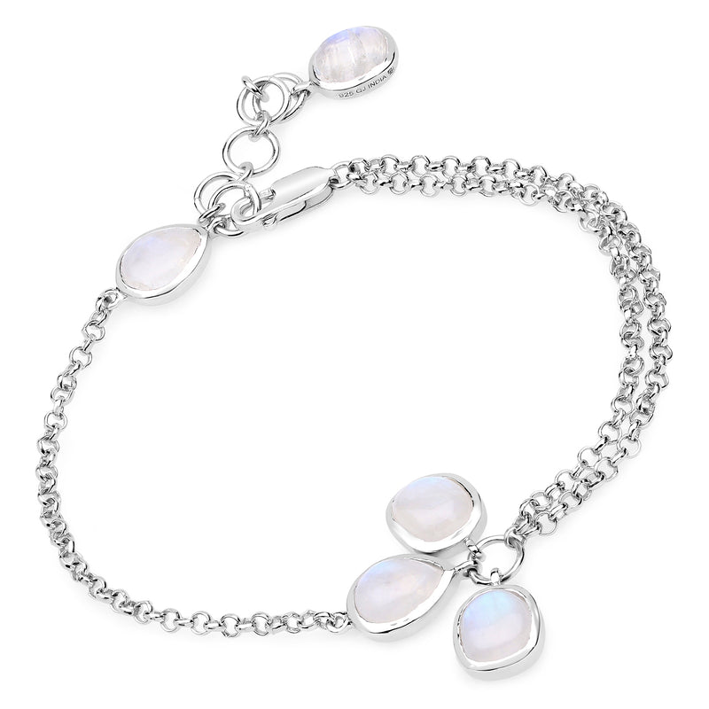 5.86 Carat Genuine White Rainbow Moonstone .925 Sterling Silver Bracelet