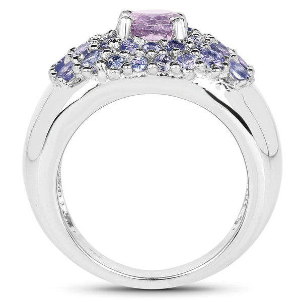 2.43 Carat Genuine Amethyst and Tanzanite .925 Sterling Silver Ring