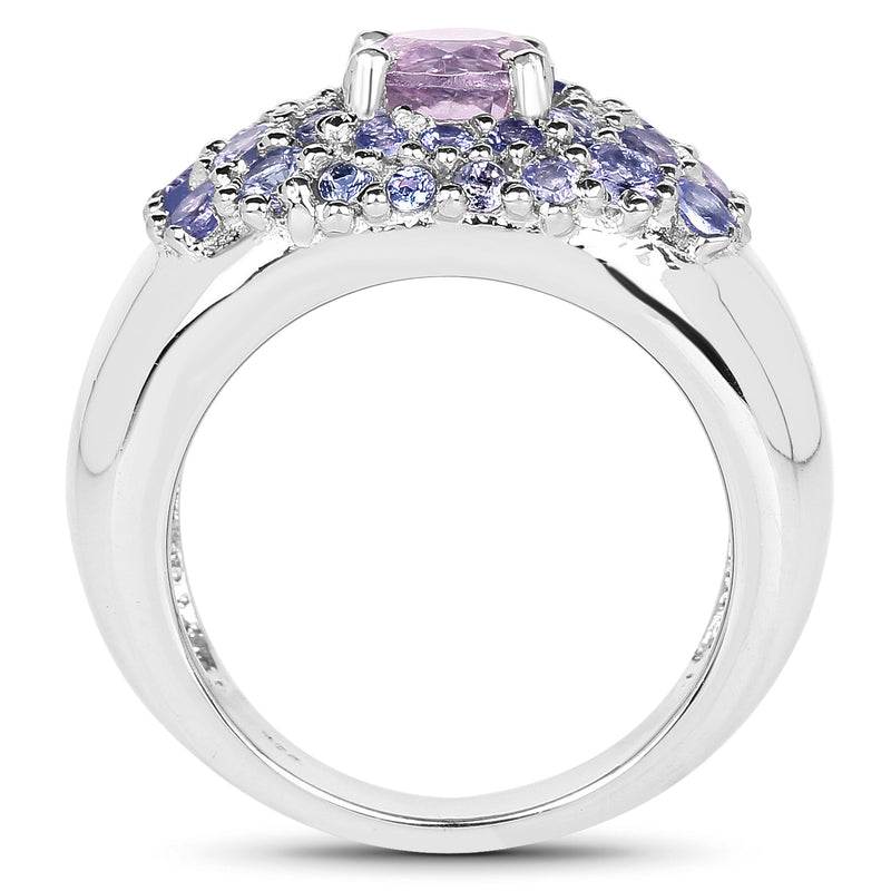 2.43 Carat Genuine Amethyst and Tanzanite .925 Sterling Silver Ring