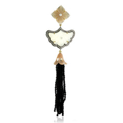 Onyx Moonstone Floral Style Tassel Diamond Pendant 18k Gold Silver Jewelry