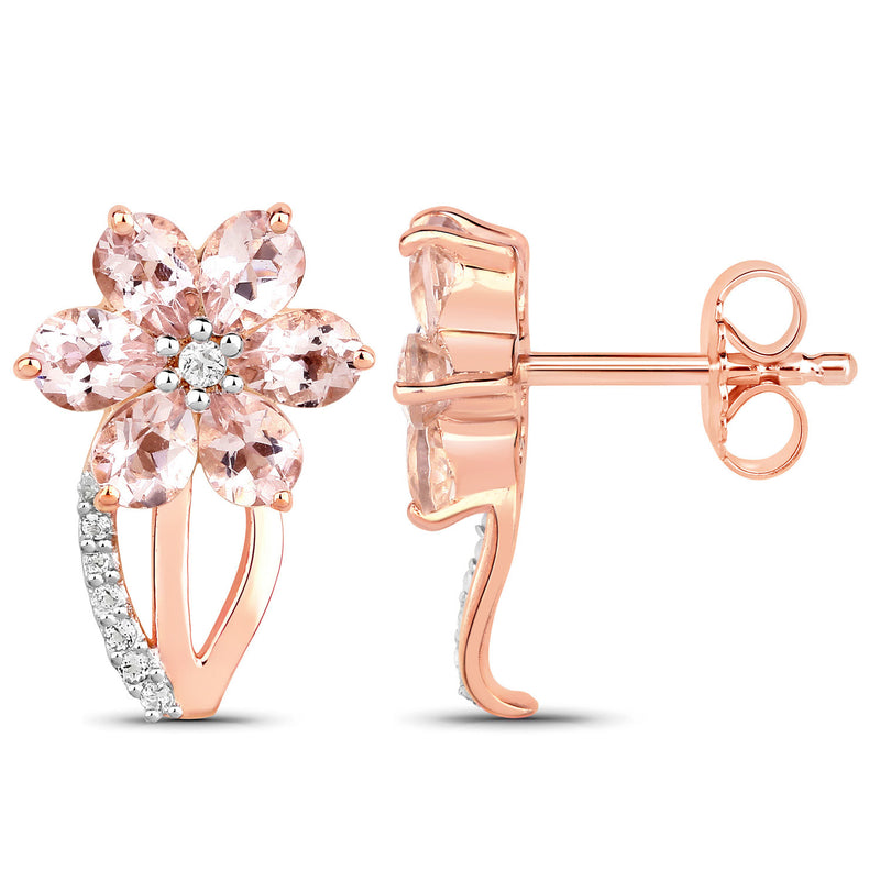 1.66 Carat Genuine Morganite and White Topaz .925 Sterling Silver Earrings