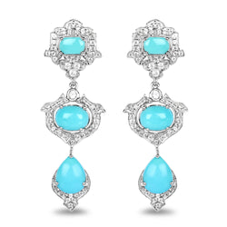 5.78 Carat Genuine Turquoise & White Topaz .925 Sterling Silver Earrings