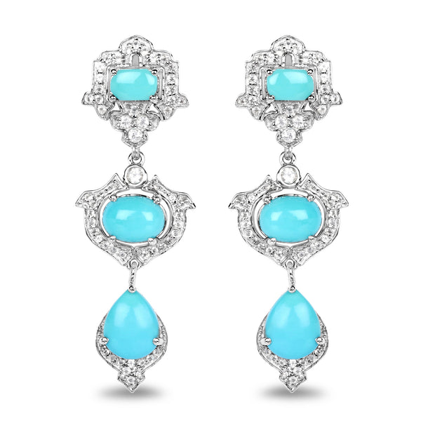 5.78 Carat Genuine Turquoise & White Topaz .925 Sterling Silver Earrings