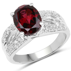 3.23 Carat Genuine Rhodolite and White Topaz .925 Sterling Silver Ring