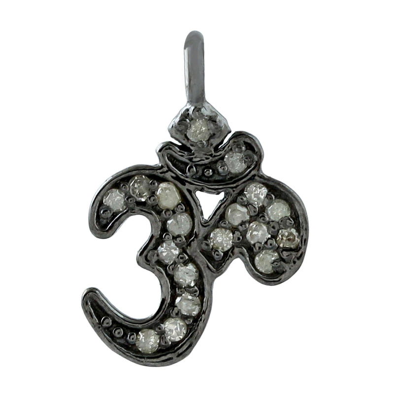 Pave Diamond Sterling Silver Religious Om Charm Necklace Pendant Jewelry
