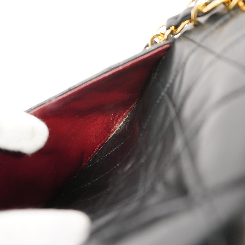 Auth Chanel Matelasse W Flap W Chain Womens Leather Shoulder Bag Black