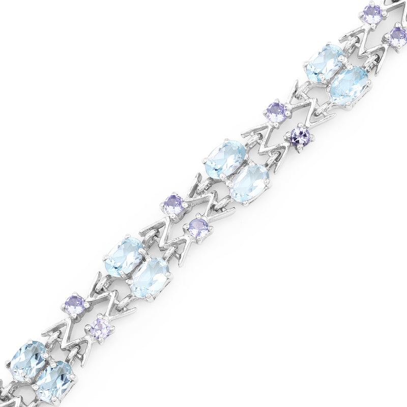 14.36 Carat Genuine Blue Topaz and Tanzanite .925 Sterling Silver Bracelet