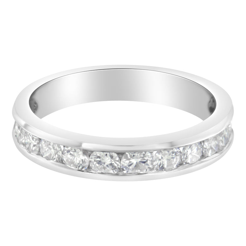 IGI Certified 1.0 Cttw Diamond 18K White Gold Channel-Set Half-Eternity Band Wedding Ring (E-F Color, I1-I2 Clarity) - Size 5-1/2