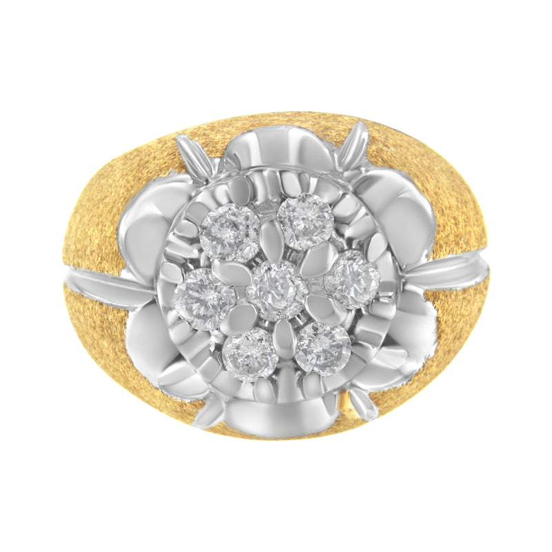 Mens 14K Yellow Gold 2ct. TDW  Diamond  Cocktail Cluster Ring (I-JI2-I3)- Size 7.25