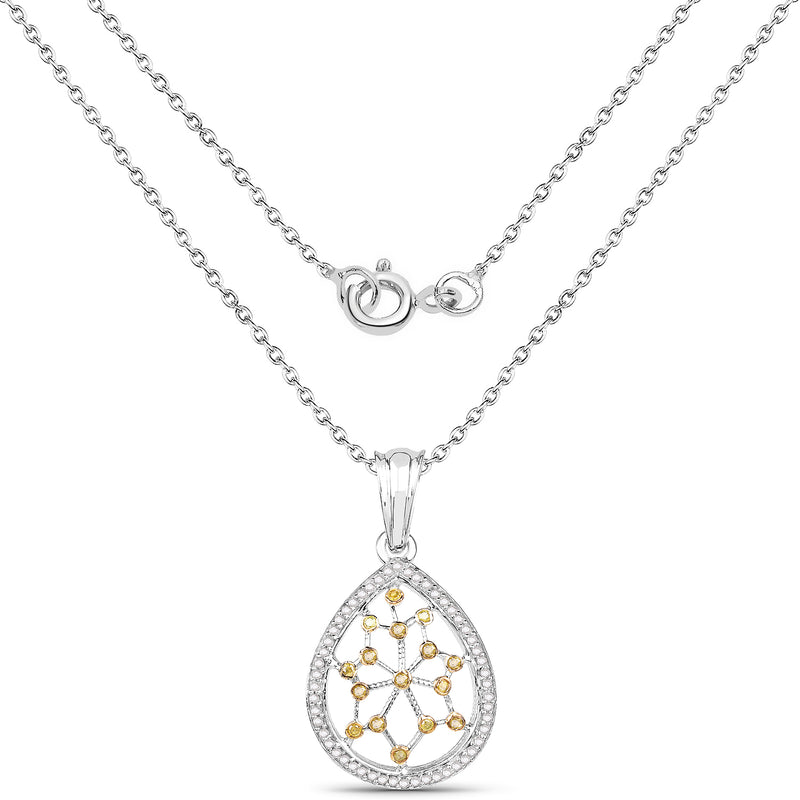 0.45 Carat Genuine White Diamond and Yellow Diamond .925 Sterling Silver Pendant