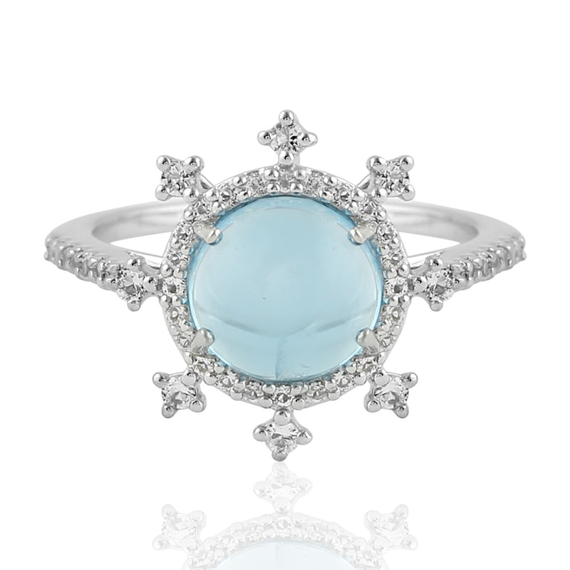 Blue Topaz Sunburst Ring 925 Sterling Silver Handmade Jewelry