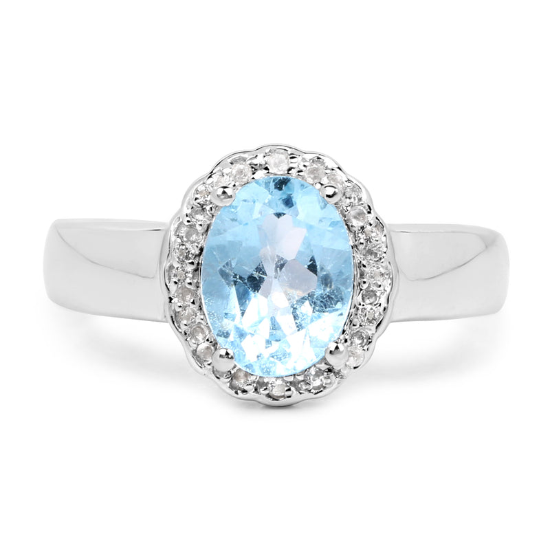 2.58 Carat Genuine  Blue Topaz and White Topaz .925 Sterling Silver Ring