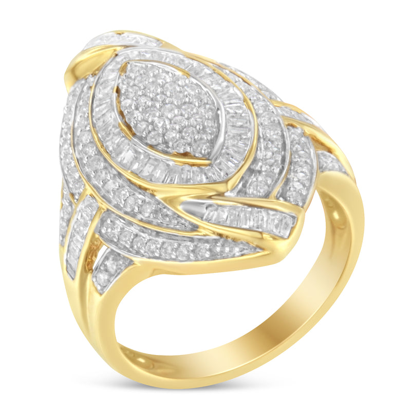 10K Yellow Gold Plated .925 Sterling Silver & 1-1/5 Cttw Diamond Marquise Shaped Cluster Cocktail Fashion Ring (I-J Color, I2-I3 Clarity) - Size 8