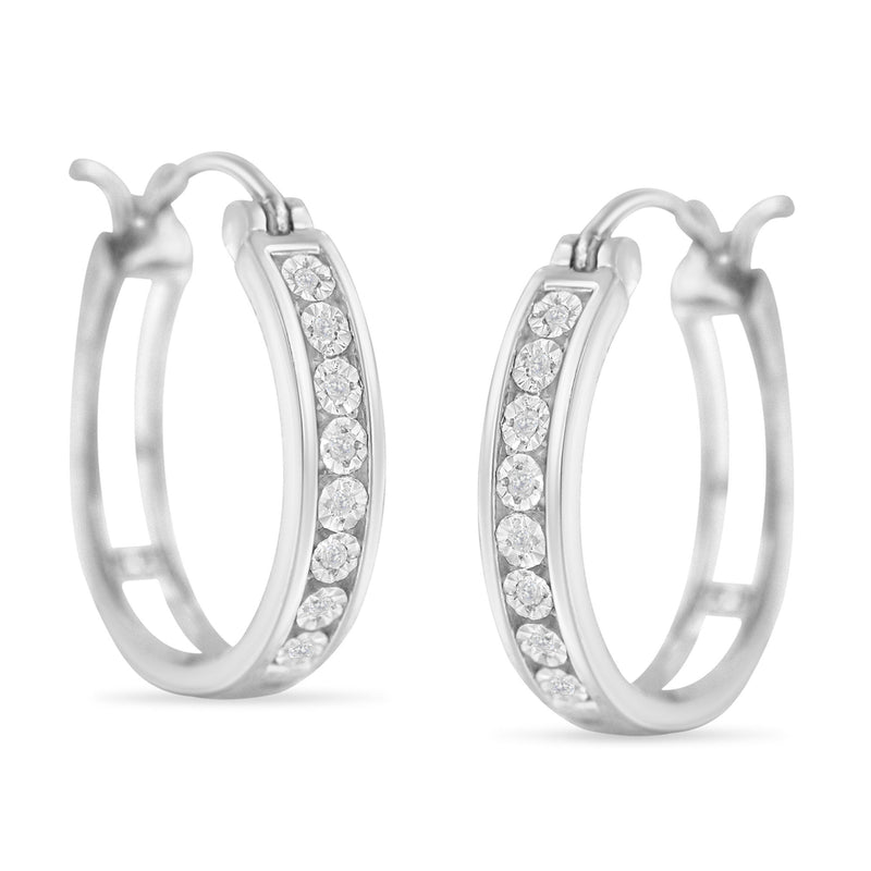 .925 Sterling-Silver Diamond Accent Channel Set Style Hoop Earring (I-J Color, I3 Clarity)