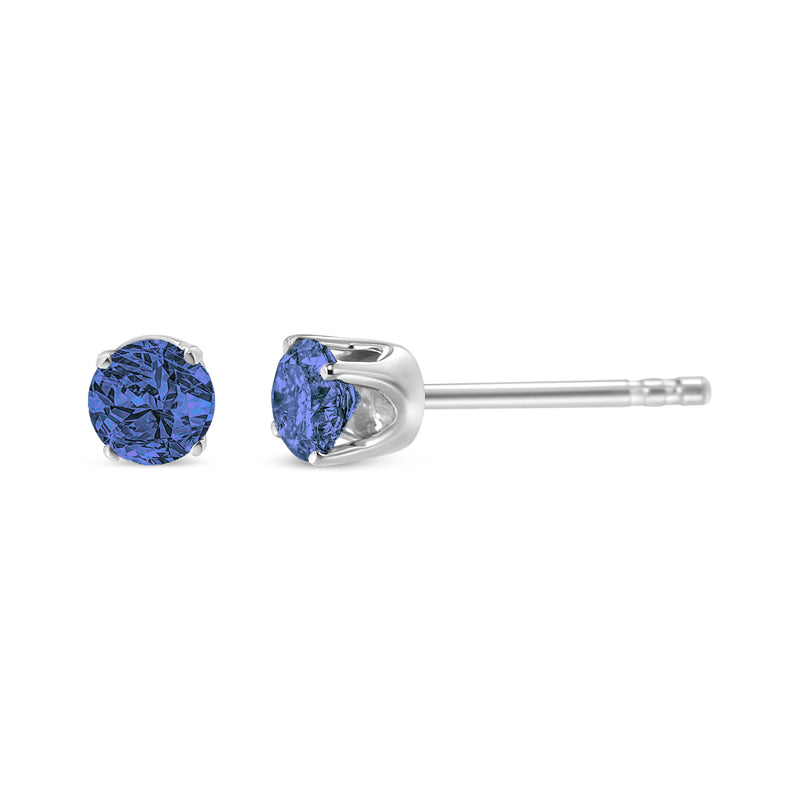 Sterling Silver 1/7ct.TDW Treated Blue Round-Cut Diamond Stud Earrings (Blue I2-I3)