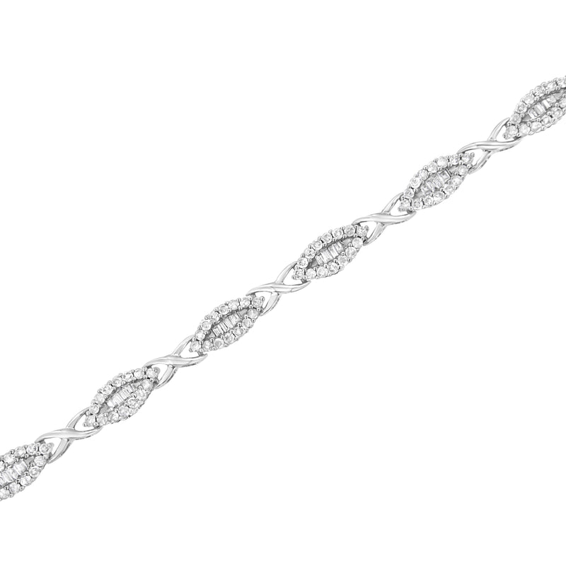 10k White Gold 2.0 Cttw Round and Baguette-Cut Diamond X-Link Tennis Bracelet (I-J Color, I2-I3 Clarity) - 7"
