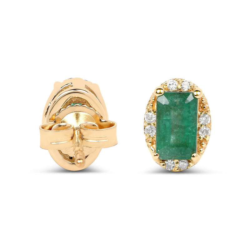 0.61 Carat Genuine Zambian Emerald and White Diamond 14K Yellow Gold Earrings