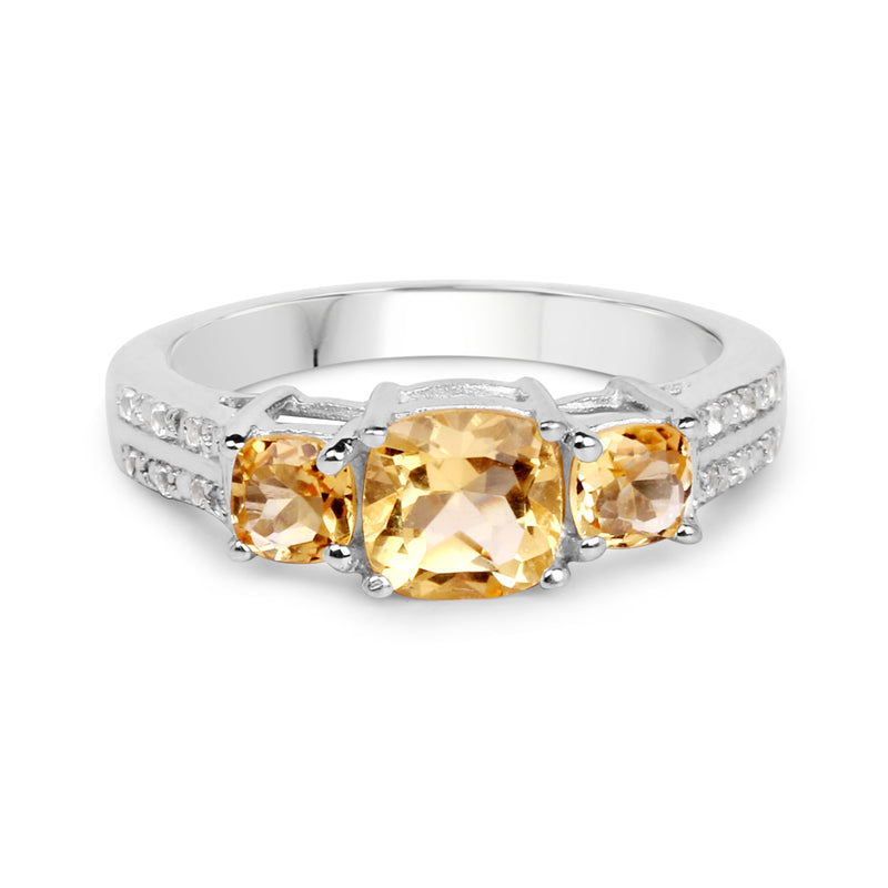 1.56 Carat Genuine Citrine and White Topaz .925 Sterling Silver Ring