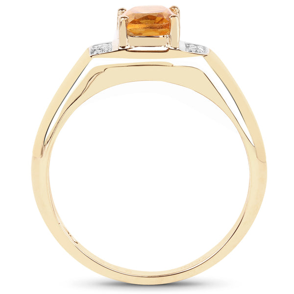 14K Yellow Gold Plated 1.36 Carat Genuine Citrine & White Topaz .925 Sterling Silver Ring
