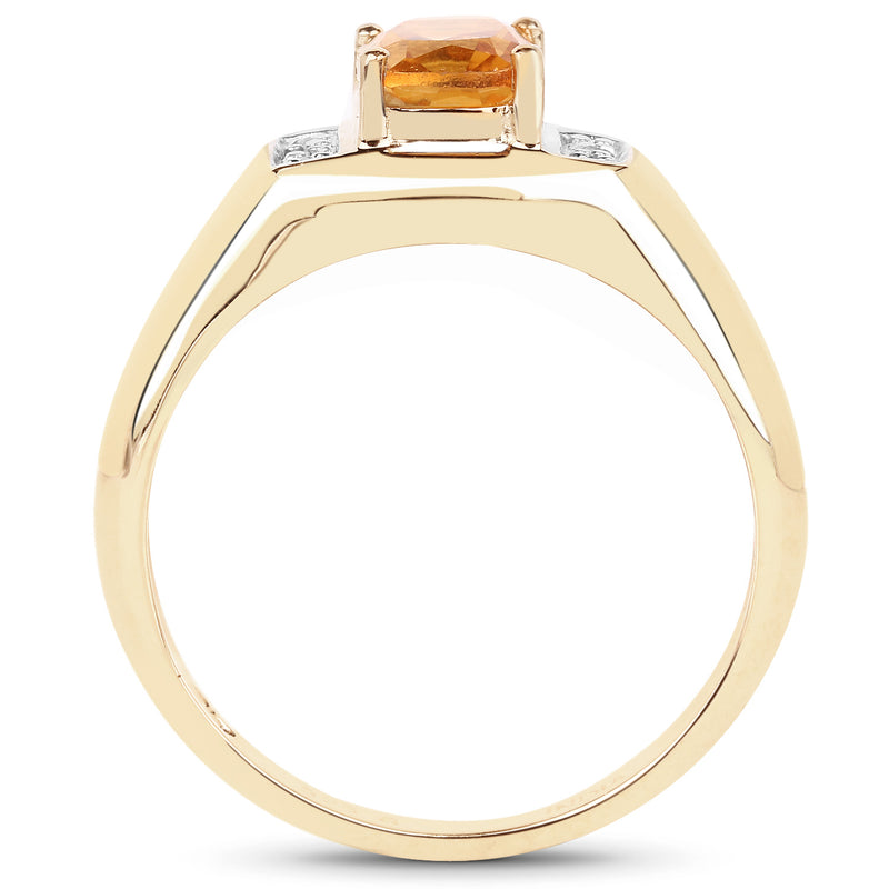 14K Yellow Gold Plated 1.36 Carat Genuine Citrine & White Topaz .925 Sterling Silver Ring