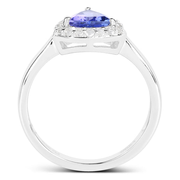 1.02 Carat Genuine Tanzanite and White Topaz .925 Sterling Silver Ring