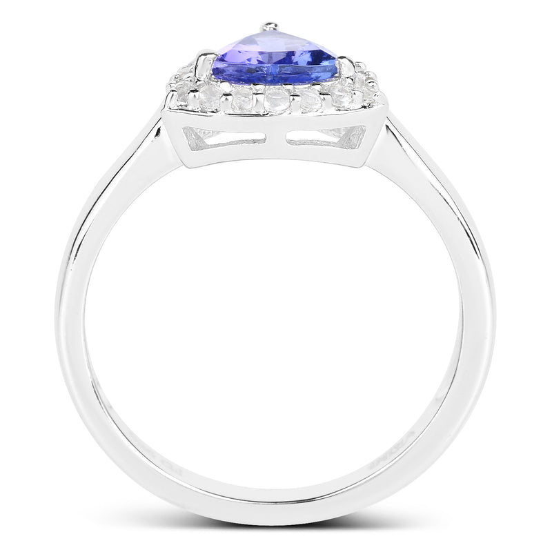 1.02 Carat Genuine Tanzanite and White Topaz .925 Sterling Silver Ring