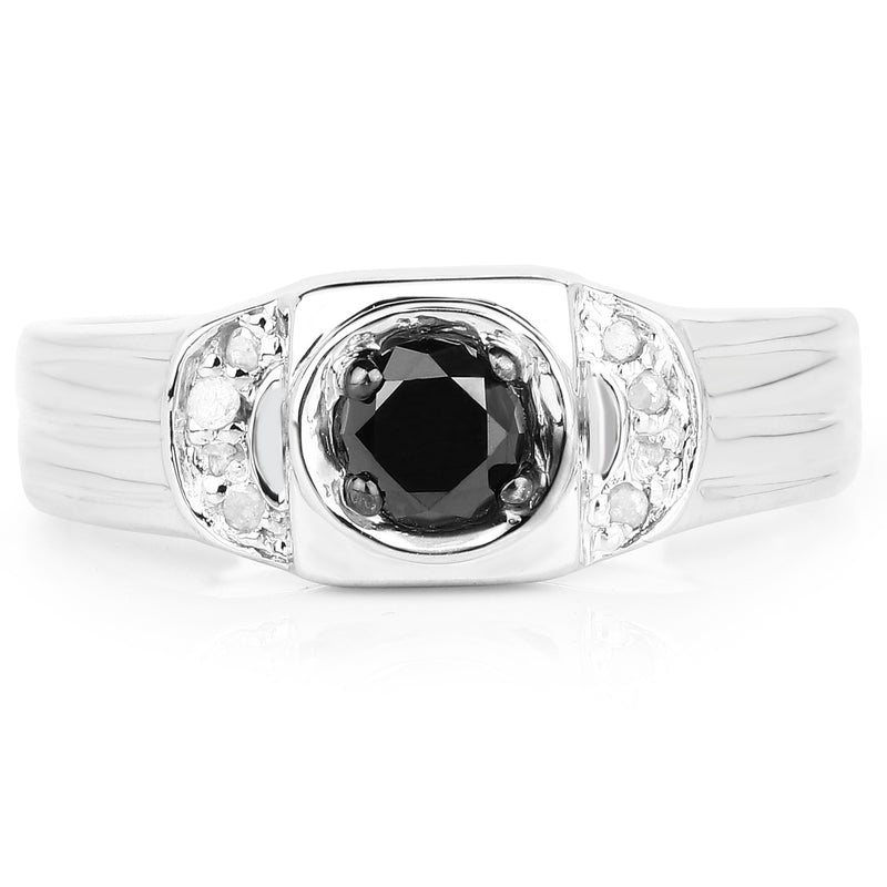 0.39 Carat Genuine Black Diamond and White Diamond .925 Sterling Silver Ring