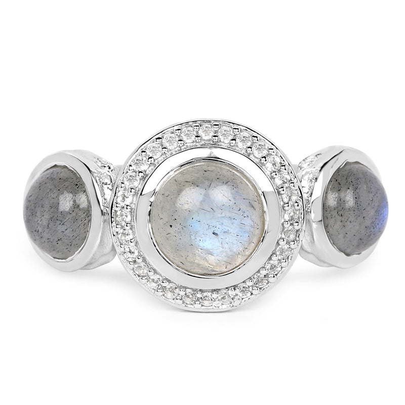 2.74 Carat Genuine Labradorite And White Topaz .925 Sterling Silver Ring