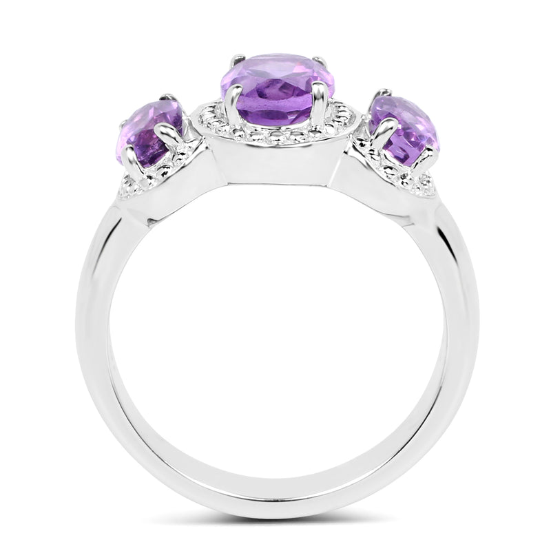 2.01 Carat Genuine  Amethyst .925 Sterling Silver Ring