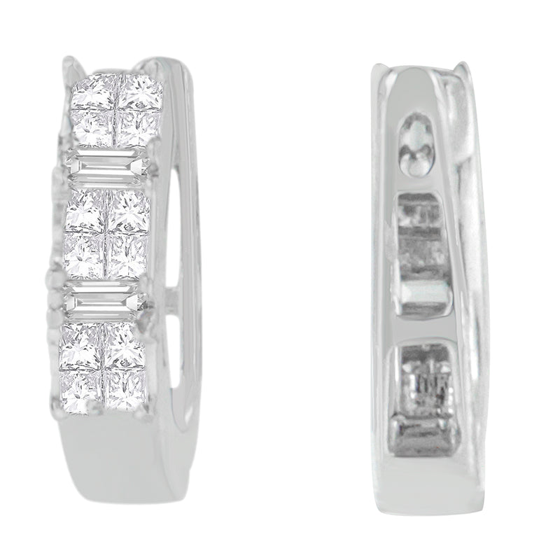 14K White Gold 1/2 cttw Baguette and Princess Cut Diamond Earrings (H-I, VS1-VS2)