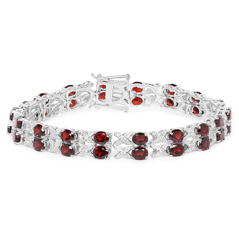 18.36 Carat Genuine Garnet & White Topaz .925 Sterling Silver Bracelet