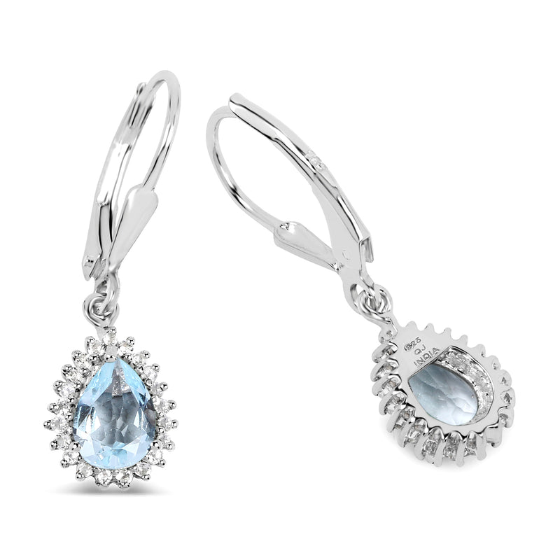 1.51 Carat Genuine Aquamarine and White Topaz .925 Sterling Silver Earrings