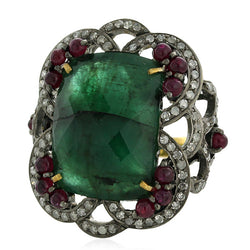 Gold 925 Sterling Silver 11.25ct Gemstone Diamond Cocktail Ring Women Jewelry