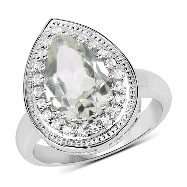 2.74 Carat Genuine Green Amethyst and White Topaz .925 Sterling Silver Ring