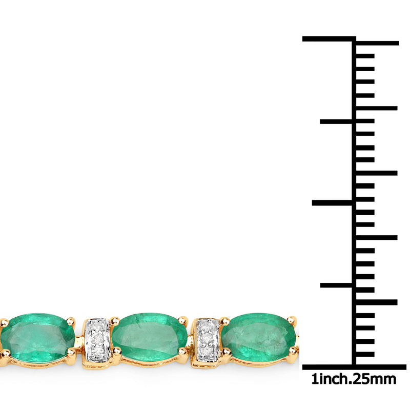 8.24 Carat Genuine Zambian Emerald and White Diamond 14K Yellow Gold Bracelet