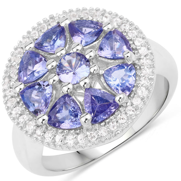 2.26 Carat Genuine Tanzanite and White Topaz .925 Sterling Silver Ring