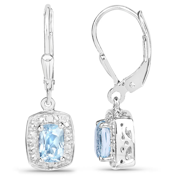 1.23 Carat Genuine Blue Topaz and White Diamond .925 Sterling Silver Earrings