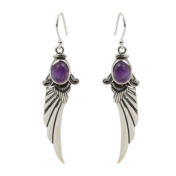 925 sterling silver with natural African Amethyst Oval dangle Earring for women