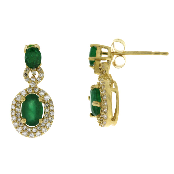 1.99ct Emerald Diamond Dangle Earrings 14KT Yellow Gold