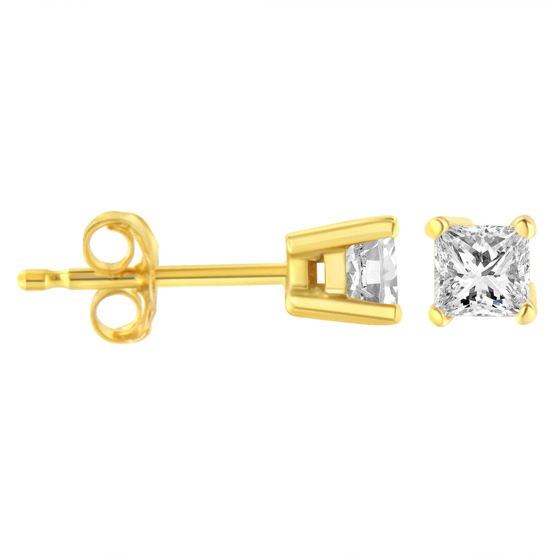 14K Yellow Gold Clarity Enhanced Princess Cut Diamond Certified Stud Earrings (0.50 cttw, H-I Color, I1-I2 Clarity)