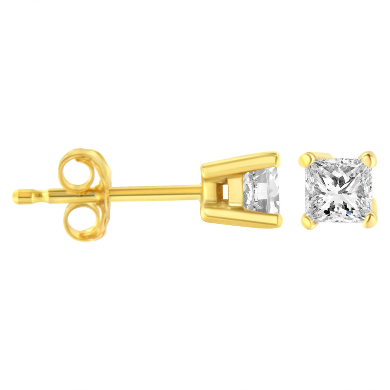 14K Yellow Gold 1/5 Cttw Princess-Cut Diamond Petite Classic Square Stud Earrings (I-J Color, I3 Clarity)