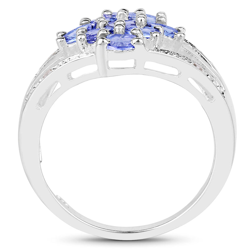 1.59 Carat Genuine Tanzanite and White Topaz .925 Sterling Silver Ring