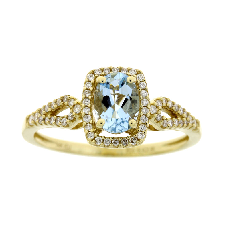Genuine .93ct Aquamarine Diamond Ring 14KT Yellow Gold
