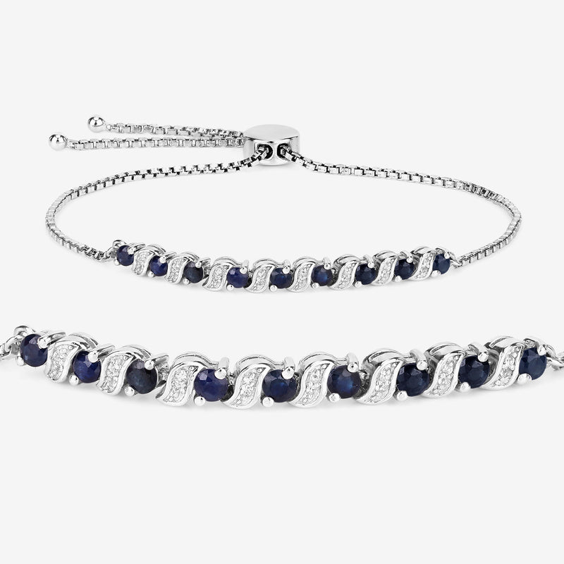 1.16 Carat Genuine Blue Sapphire and White Topaz .925 Sterling Silver Bracelet