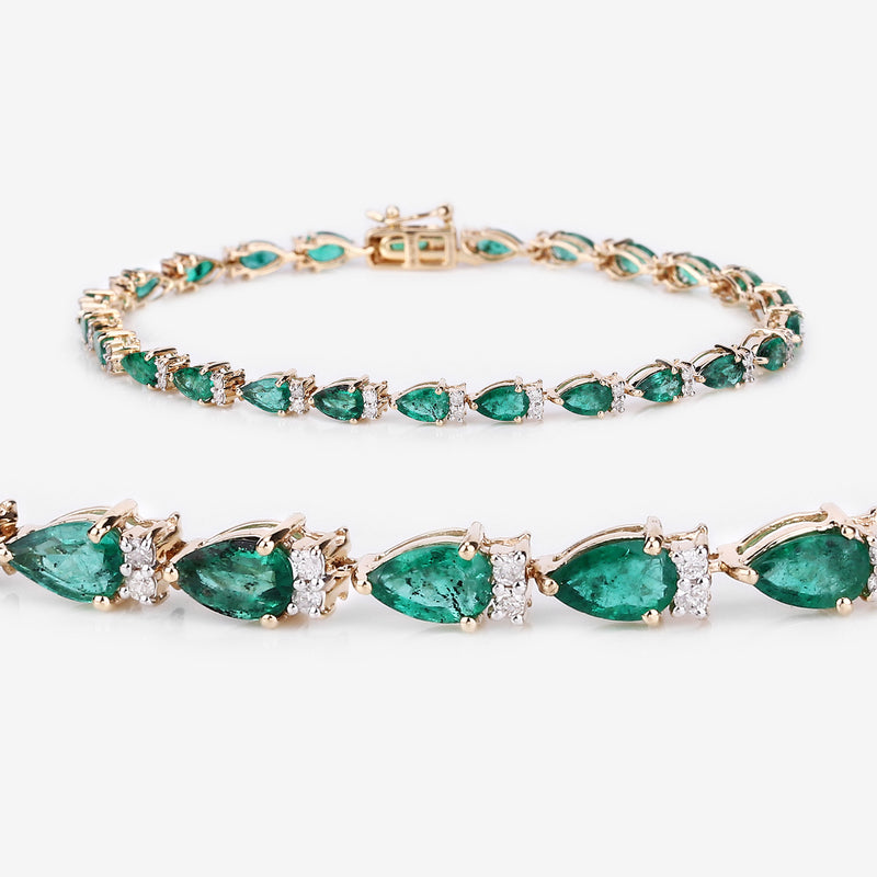 4.65 Carat Genuine Zambian Emerald and White Diamond 14K Yellow Gold Bracelet