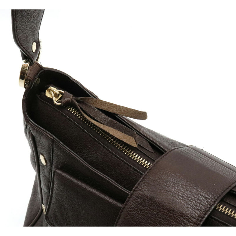 BVLGARI Ring Shoulder Bag Leather Brown