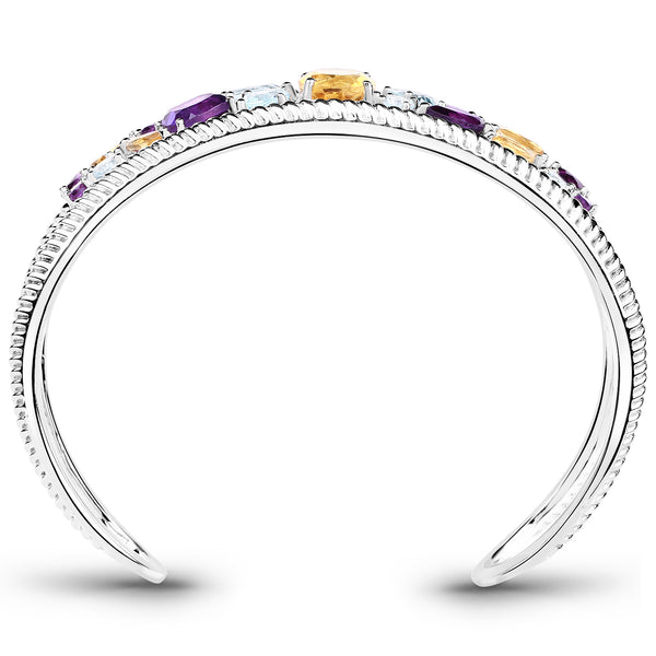 12.2 Carat Genuine Multi Stones .925 Sterling Silver Cuff Bangle