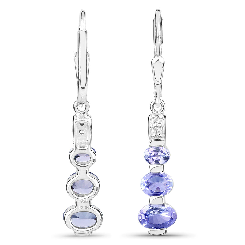 1.94 Carat Genuine Tanzanite and White Topaz .925 Sterling Silver Earrings