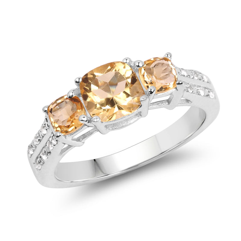 1.56 Carat Genuine Citrine and White Topaz .925 Sterling Silver Ring