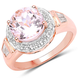 14K Rose Gold Plated 4.20 Carat Genuine Kunzite and White Topaz .925 Sterling Silver Ring